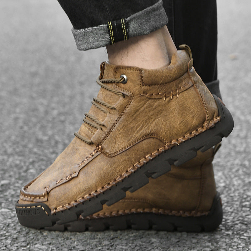 Men's Retro Casual Velvet Warm Cotton Shoes | Thick Sole Lace-Up Sneakers | Black Brown Khaki