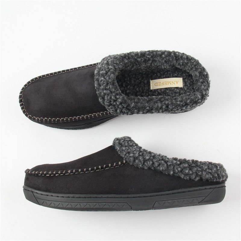 Men's Cotton Slippers Winter Indoor Outdoor Warm Fleece Lined House Shoes