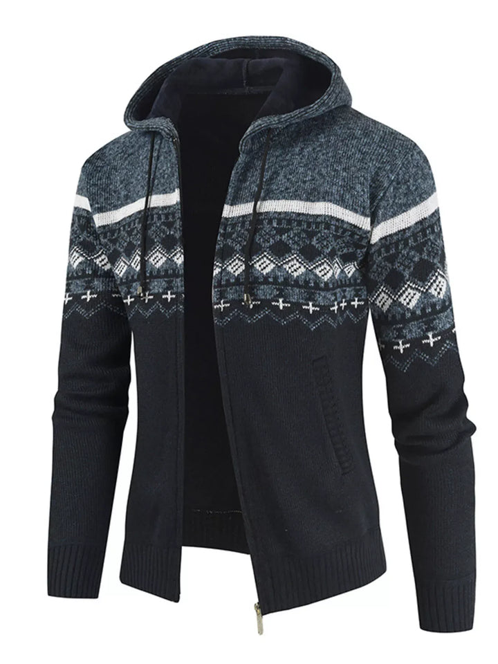 Men's Hooded Fair Isle Knit Cardigan