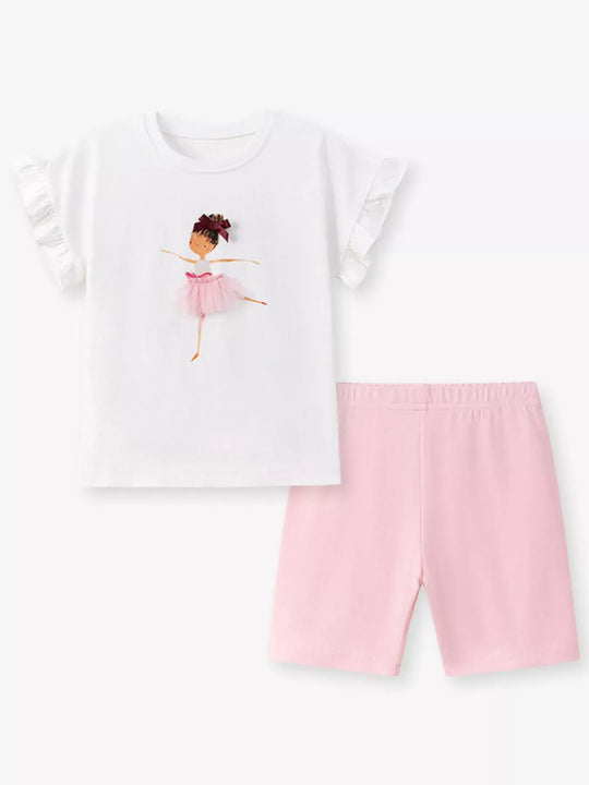 Another view: Girls' Ballerina Tee & Shorts Set — White