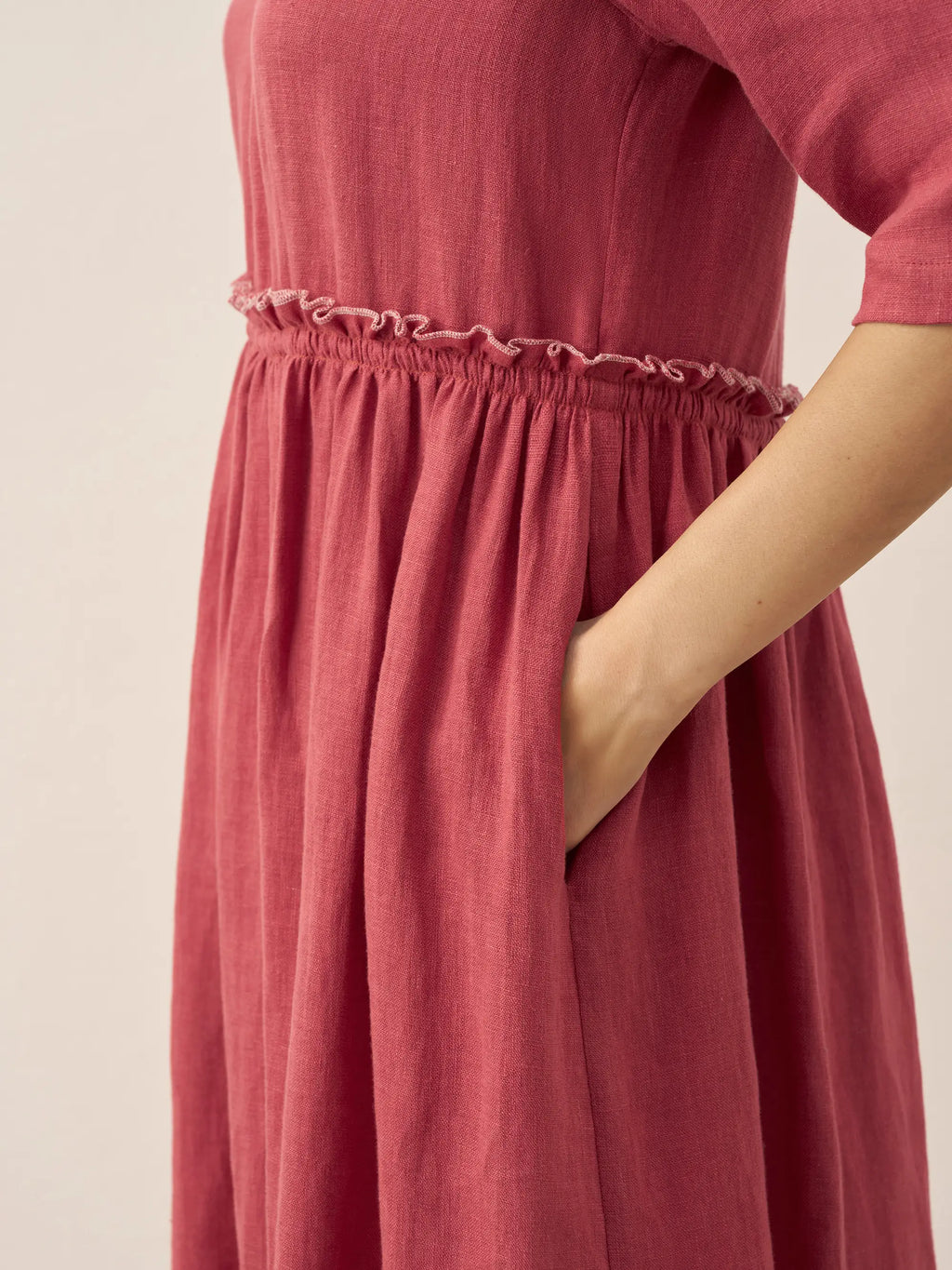 100% Linen Petal-Waist Drawstring Maxi Dress JASMINE
