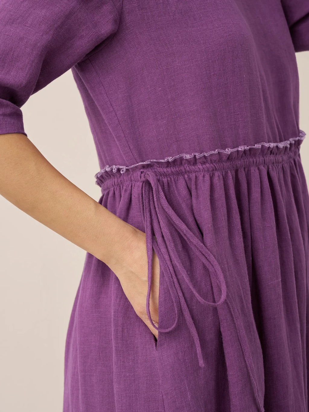 100% Linen Petal-Waist Drawstring Maxi Dress JASMINE