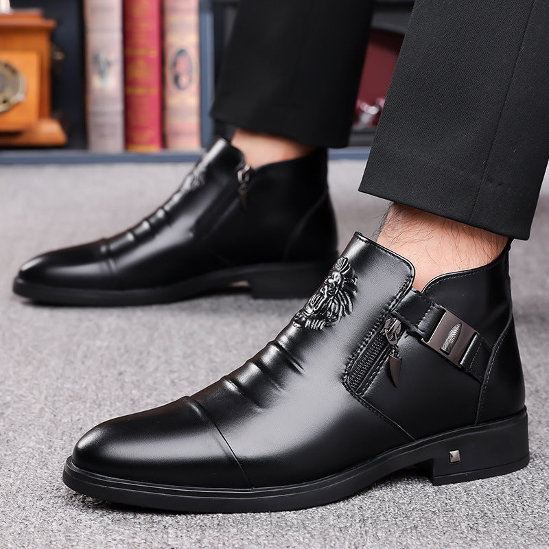 Men's Retro Wide-Fit Ankle Boots | Double-Layer Cowhide Leather Side Chain Boots