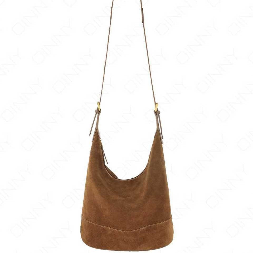 Retro Suede Bucket Bag – Women's Slouchy Shoulder & Crossbody Bag | PU Leather Commuter Handbag