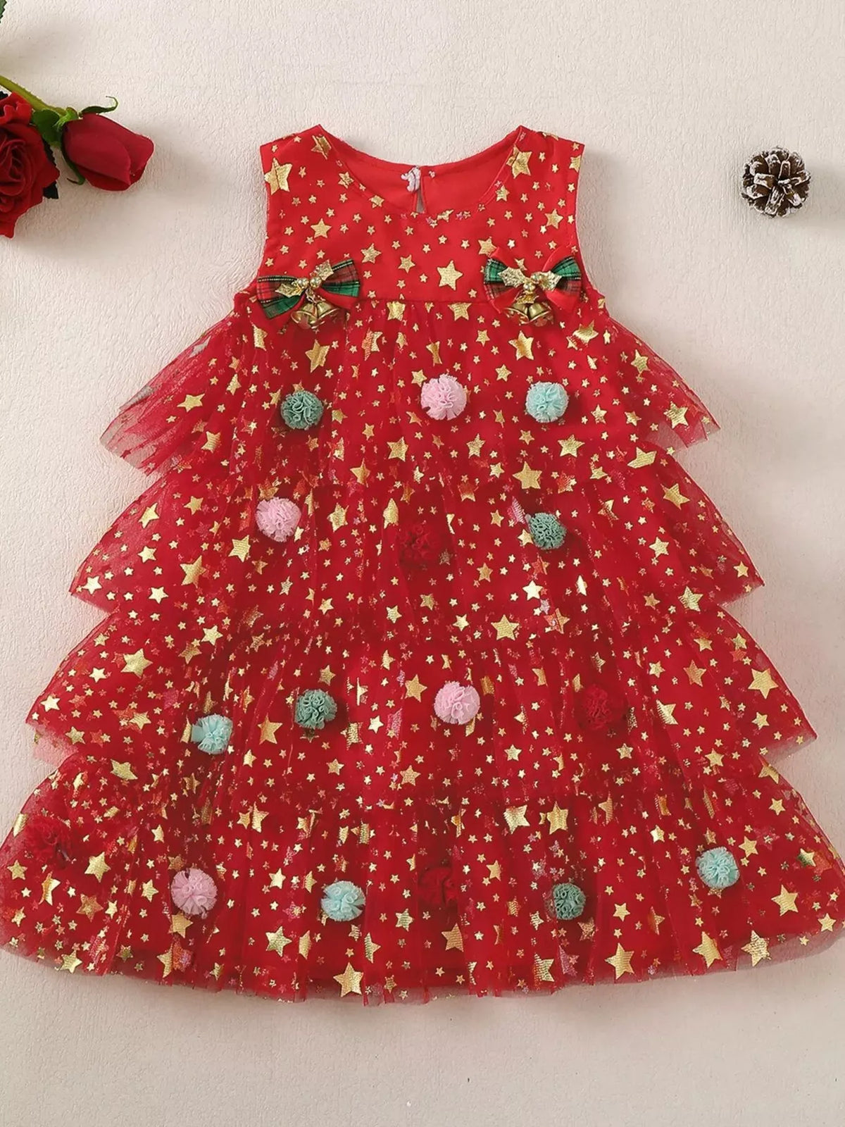 Baby Star Print Pom-Pom Tulle Dress — photo 6