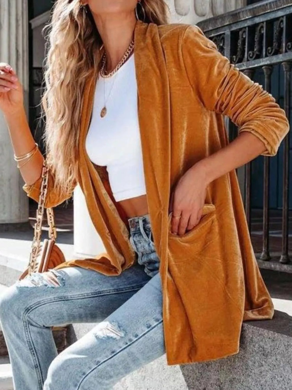 Velvet One-Button Blazer