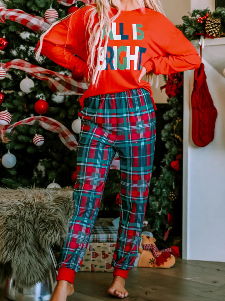 All Is Bright Plaid Holiday Pajama Set — Red