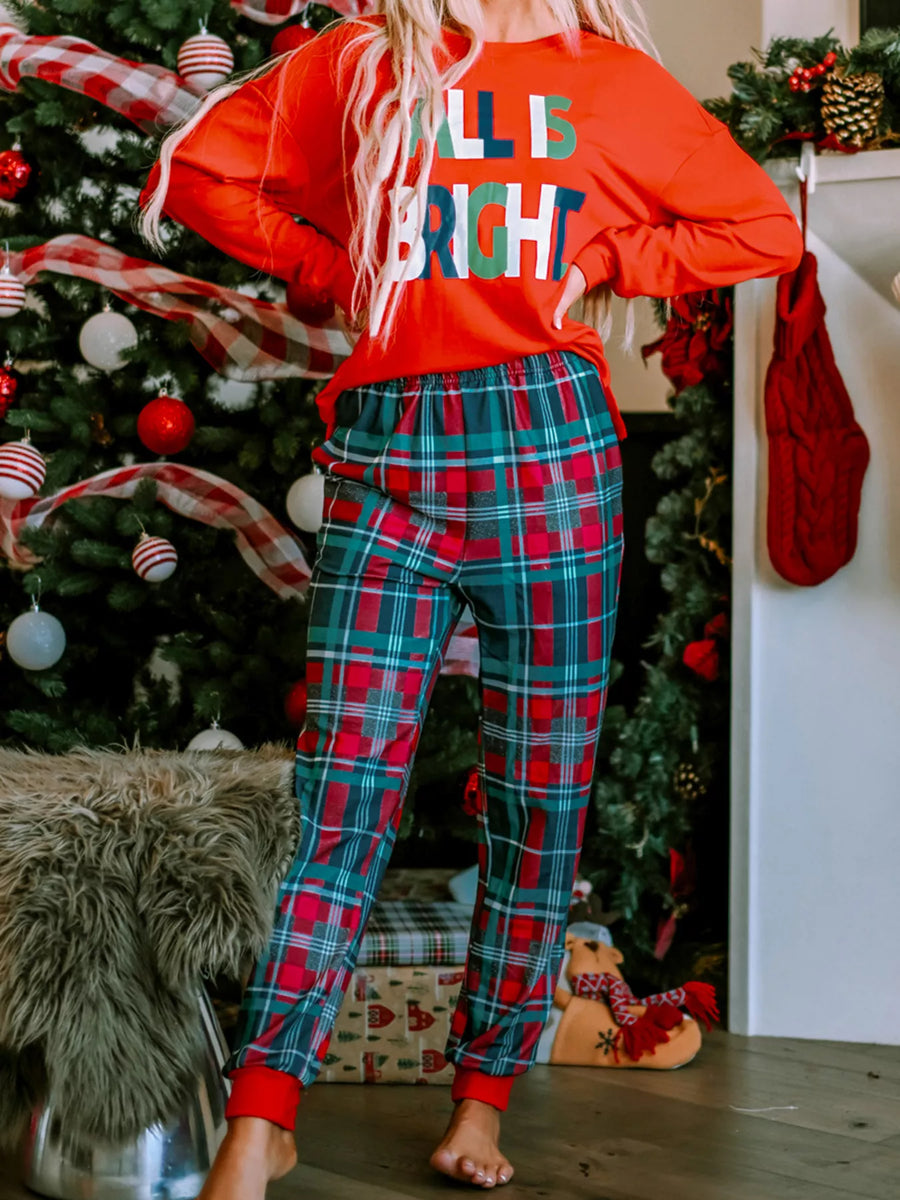 All Is Bright Plaid Holiday Pajama Set — Red