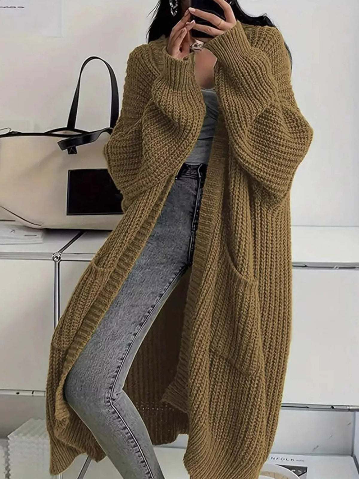 Oversized Openwork Longline Cardigan with Pockets — photo 66