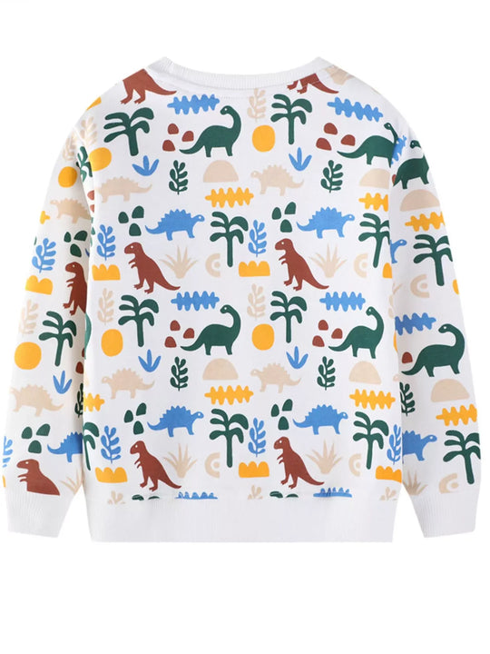 Another view: Kids’ Dinosaur-Print Cotton Sweatshirt — White