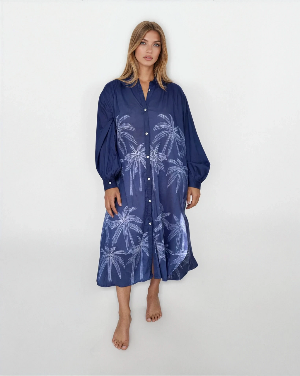 Luna Maxi Shirt Dress - Navy Palm Shibori
