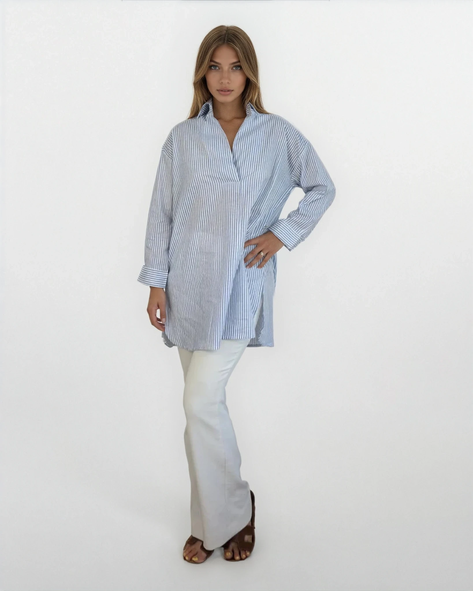 Prim Collared Top - Blue Stripe