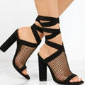 Women's Lace-Up Bandage Sandals | Open-Toe Flock High Heel Sandals