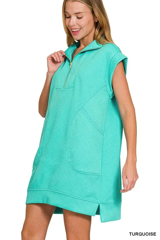 Another view: Textured Knit Jacquard Quarter Zipper Mini Dress
