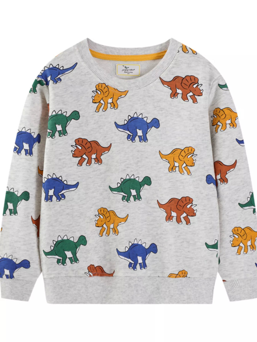 Kids’ Dinosaur-Print Cotton Sweatshirt — Light Gray