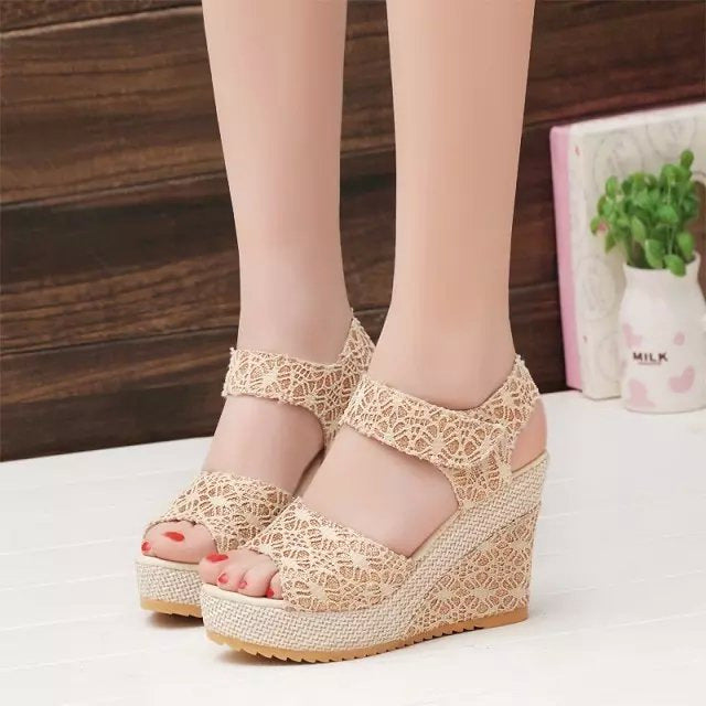 Women's Cutout Platform Sandals | Waterproof Open-Toe Cowhide Heels