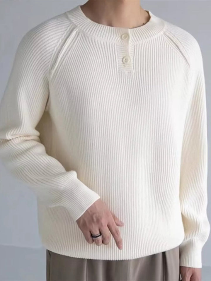 Men's ribbed raglan Henley knit top in white