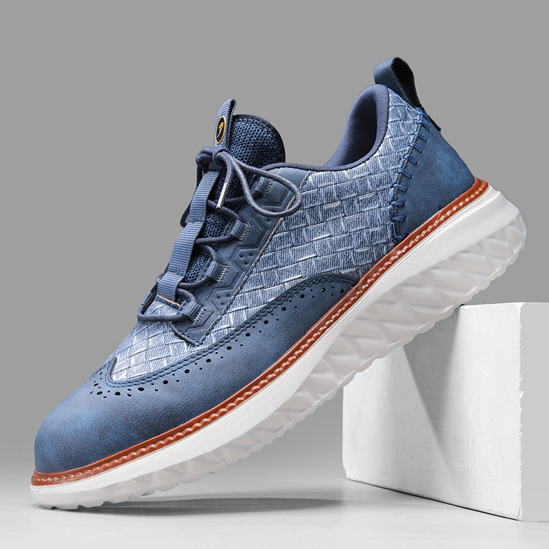 Men's Breathable Woven-Texture Sneakers – Lace-Up Low-Cut Casual Athletic Shoes