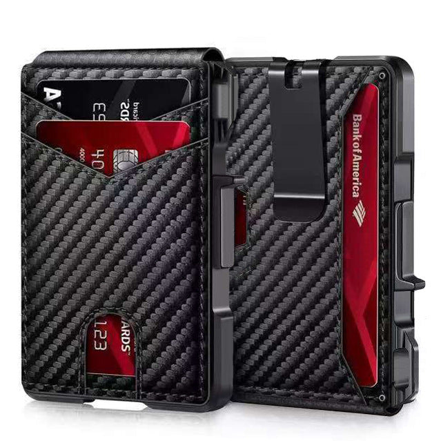 Carbon Fiber Slim Folding Cardholder Wallet for Men – Minimalist PU Leather Bifold