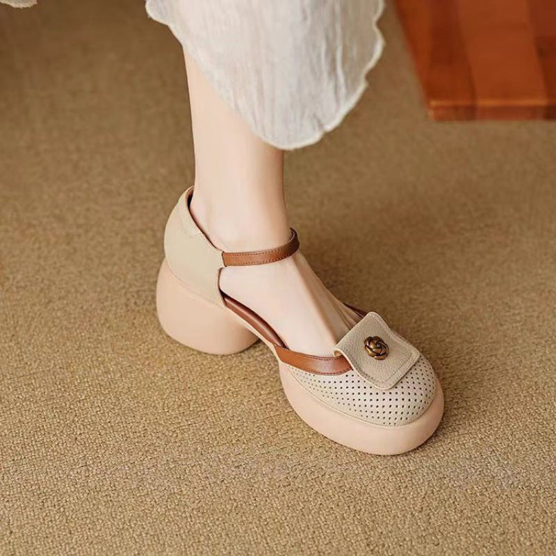 Women's Waterproof High-Heel Sandals - Closed-Toe Buckle Strap Heels