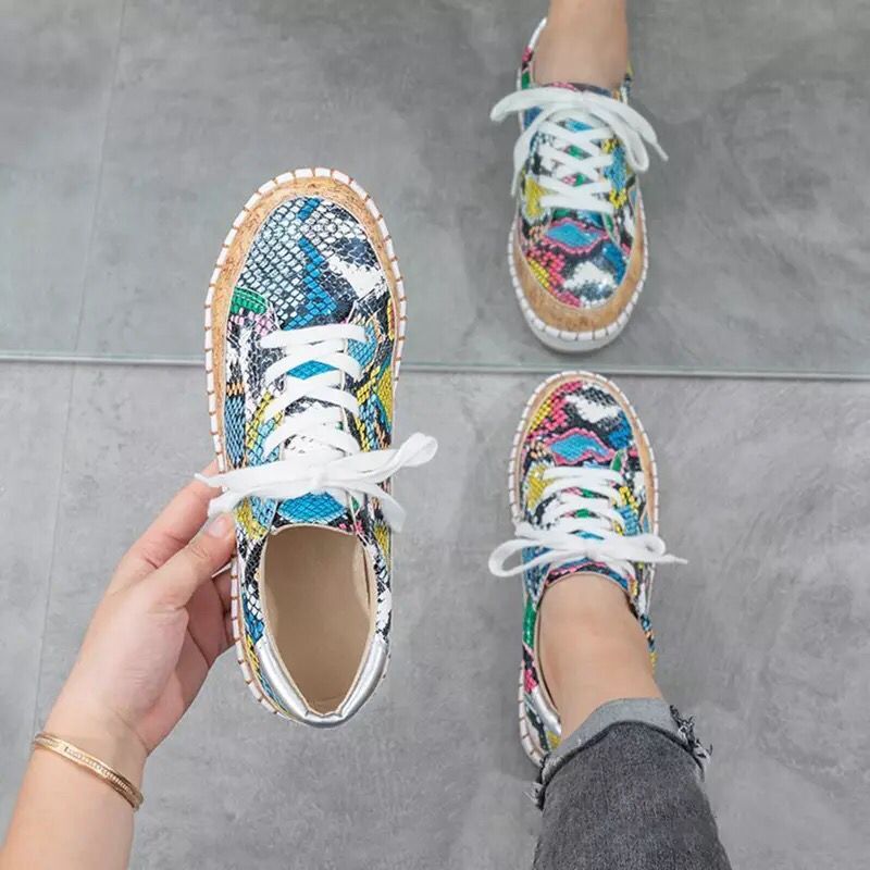 Women's Snake Print Platform Sneakers | Chunky Sole Slip-On Casual Shoes | PU Leather | EU 35-43