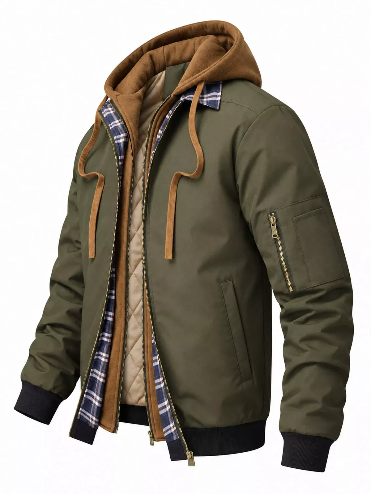 Men's Full Size Casual Quilted Lined Hooded Bomber Jacket Plus Size — photo 14