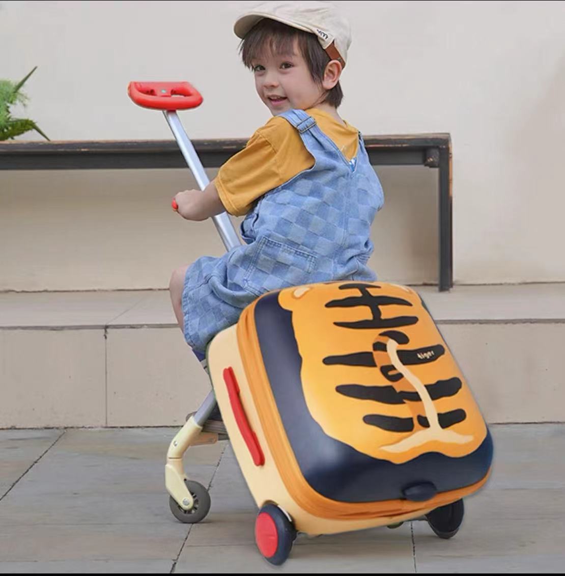 2-in-1 Kids Ride-On Travel Suitcase & Stroller | Anime Canvas Carry-On with Brake Wheels | Expandable 45L