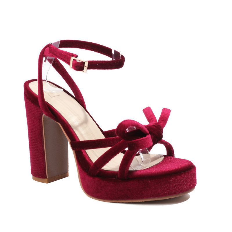 Women's French-Style Open-Toe Block Heel Sandals – Bow-Cutout Strappy Buckle Design