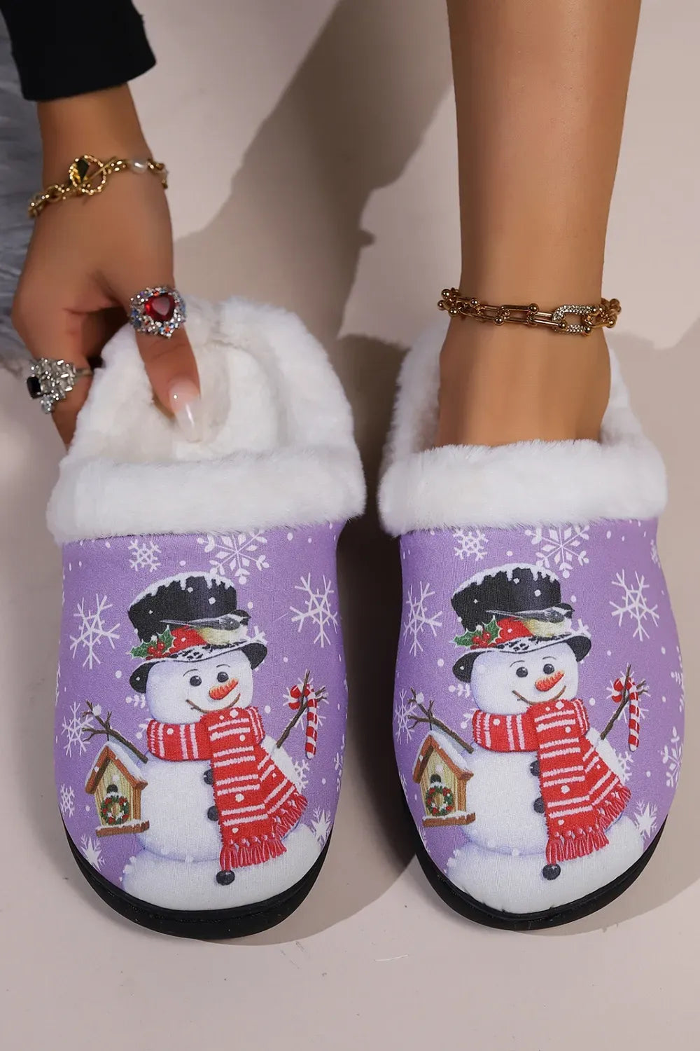 Snowman Faux Fur Round-Toe Slippers — photo 12