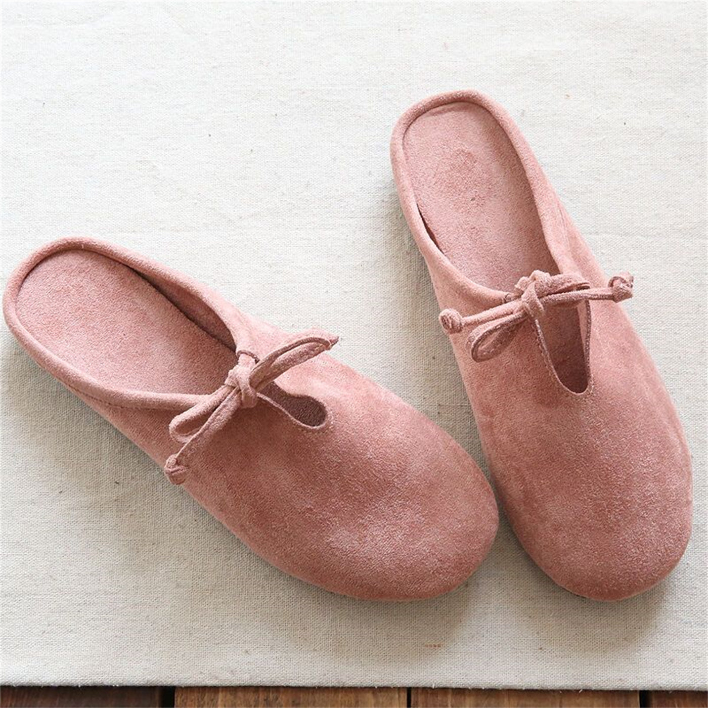 Women's Retro Velvet Loafer Flat Slip-On Half Slipper Shoes | Corduroy Upper | Pink Blue Beige