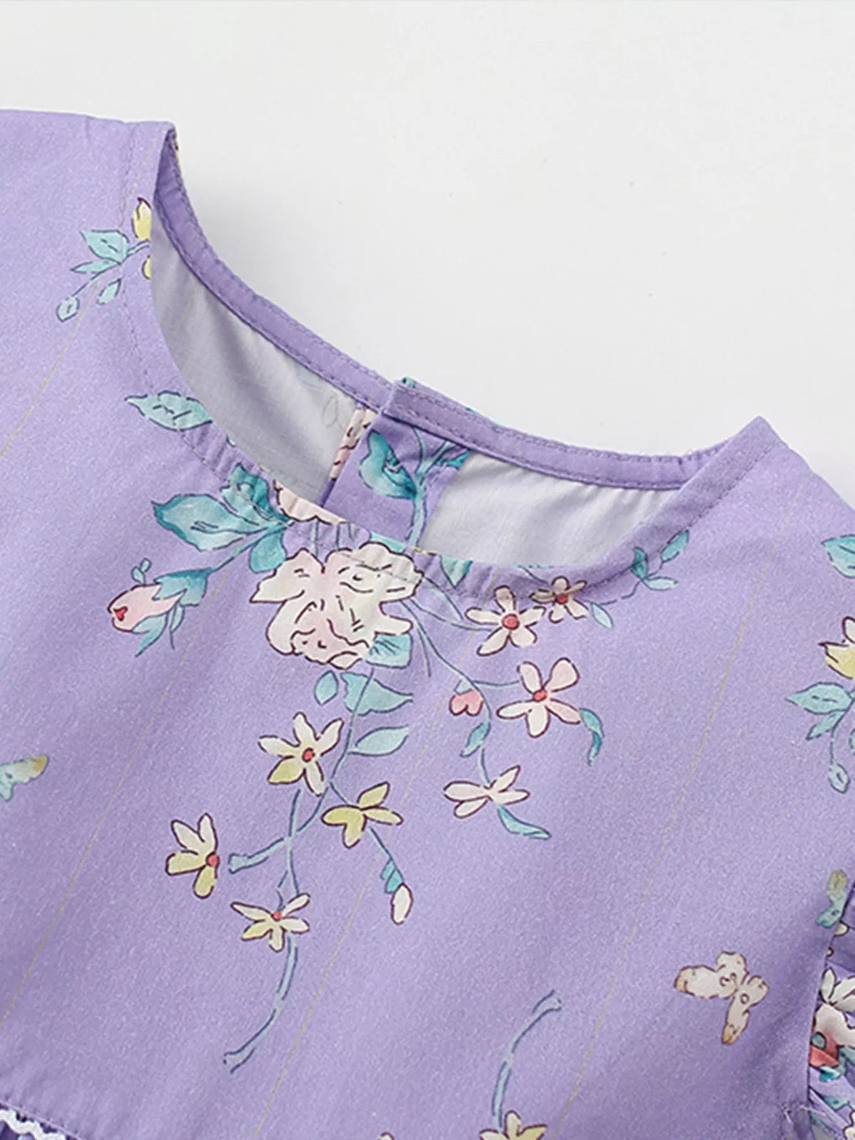 Children’s Lavender Floral Ruffle-Sleeve Cotton Dress
