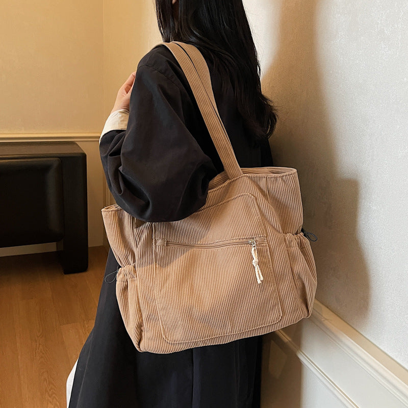 Women's Corduroy Tote Bag – Casual Everyday Shoulder Bag with Double Straps