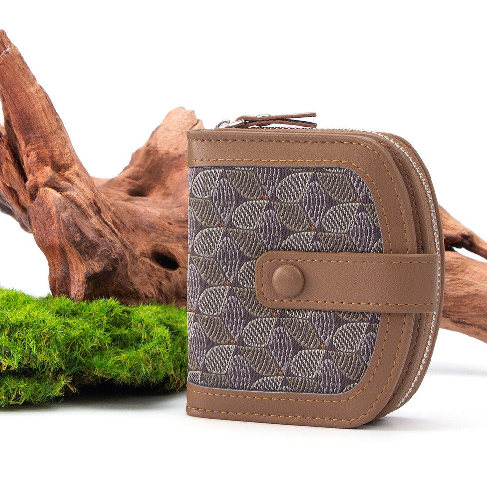Women's Embroidered Wallet - Geometric Pattern PU Leather Bifold Wallet with Multiple Compartments