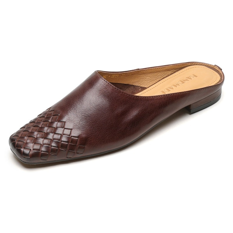 Women's Handmade Vintage Flat Leather Sandals | Cowhide Slip-On | Brown, Khaki & Black