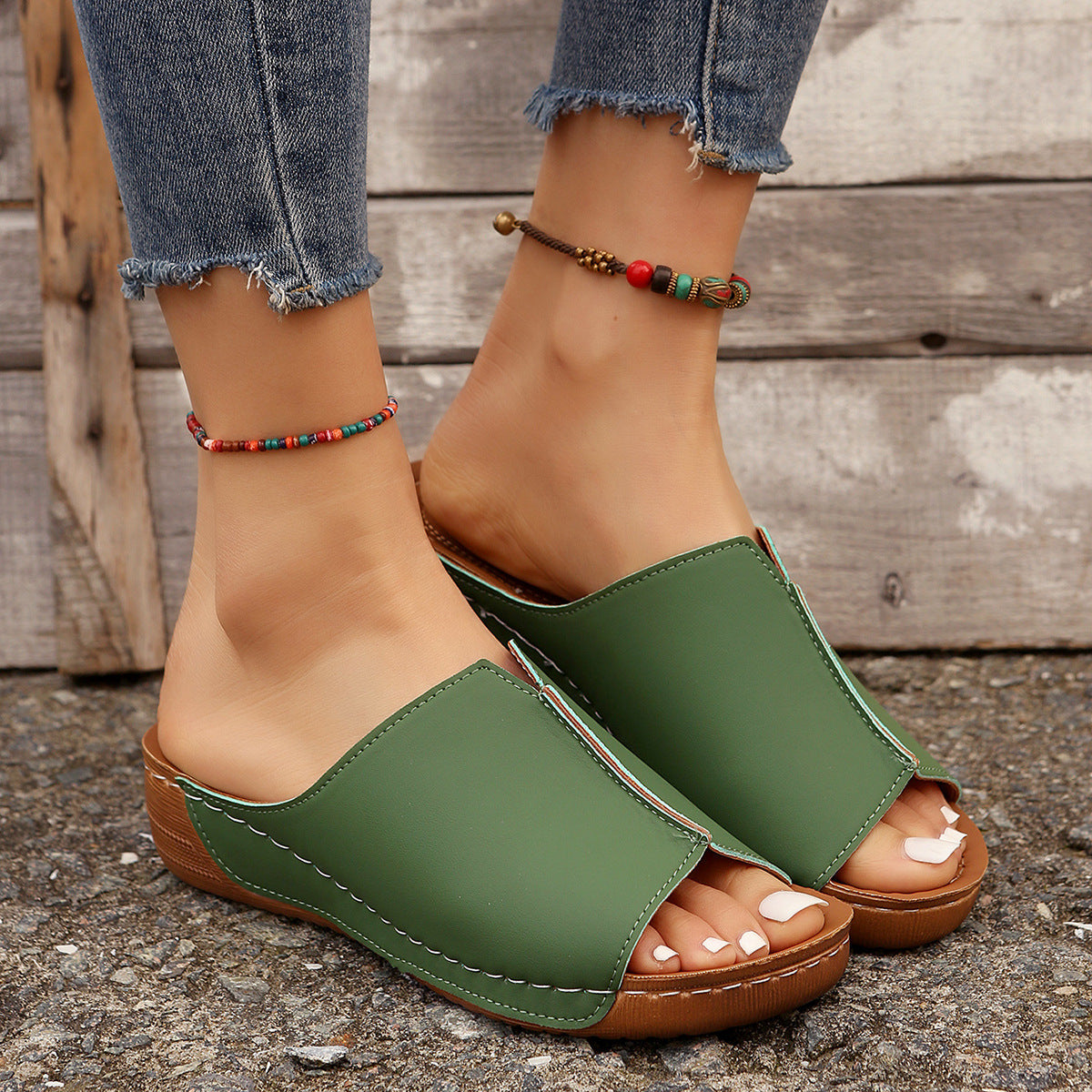 Wedge Sandals - Peep Toe Platform Slides