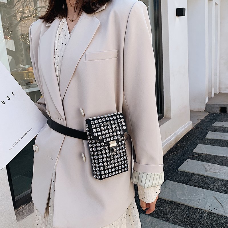 Diamond Encrusted Mini Phone Crossbody Bag - Vintage PU Leather Shoulder Bag for Women