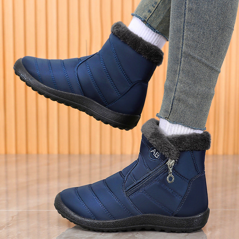 Women's Winter Cotton High-Top Casual Shoes - Warm PU Leather Flat Heel Boots