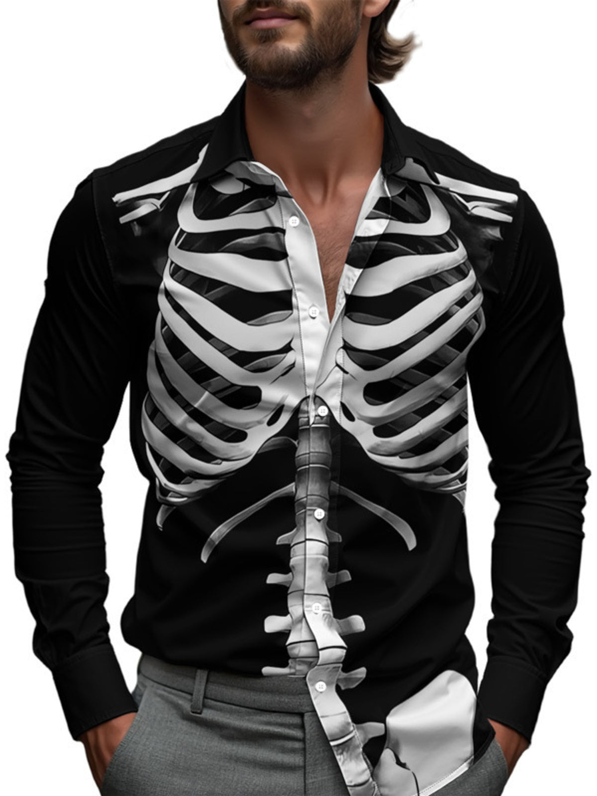 Men's Plus Size Halloween Print Button-Down Shirt