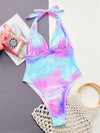 Multicolor tie-dye halter one-piece swimsuit