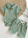 Bluebird Lane Ribbed Knit Polo Bodysuit & Shorts Set — product view 2