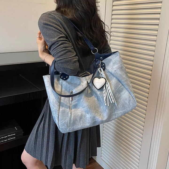 Pastel blue ruched PU leather shoulder bag