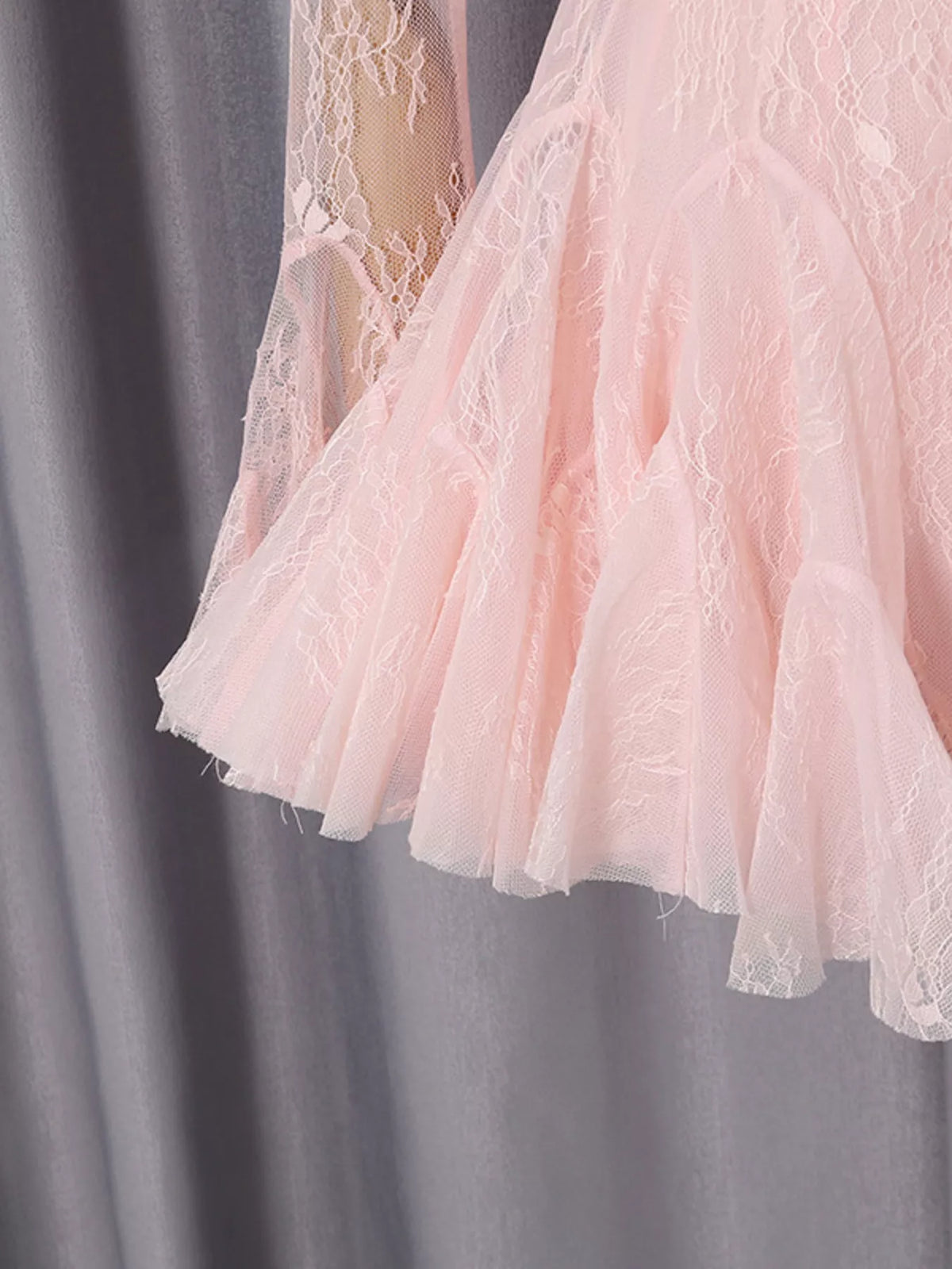 Pink Lace Flare-Sleeve Mini Dress