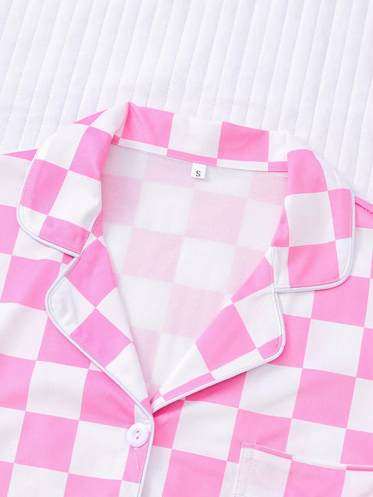 Another view: Checkered Button-Up Shorts Lounge Set
