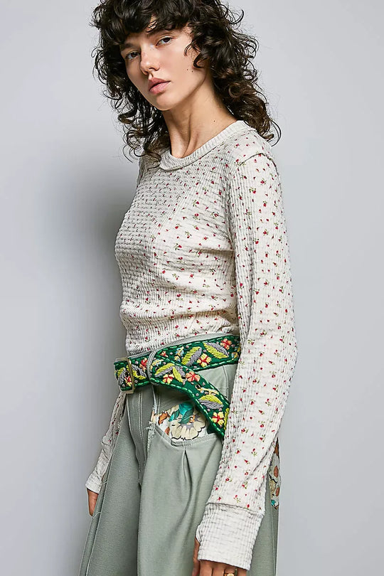 Another view: POL Ribbed Knit Floral Crew Neck Long Sleeve Top