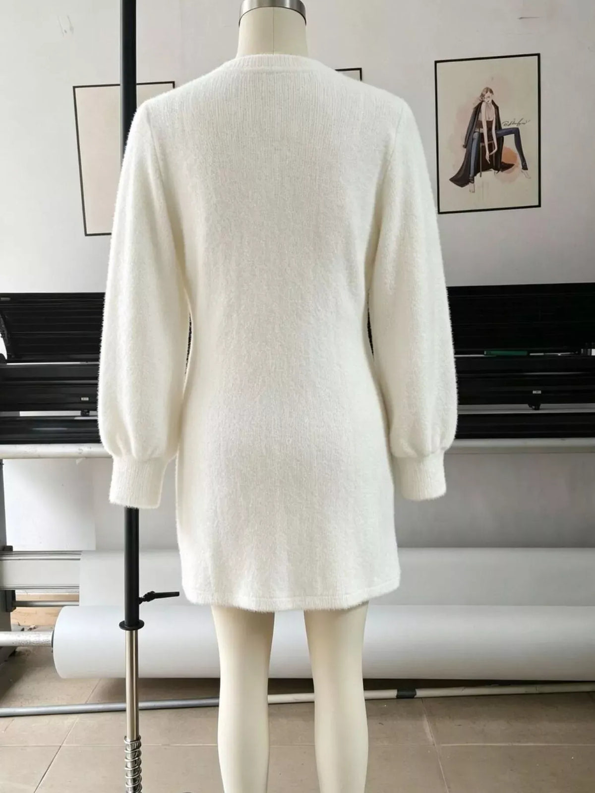 Fuzzy V-Neck Long-Sleeve Sweater Dress — photo 8