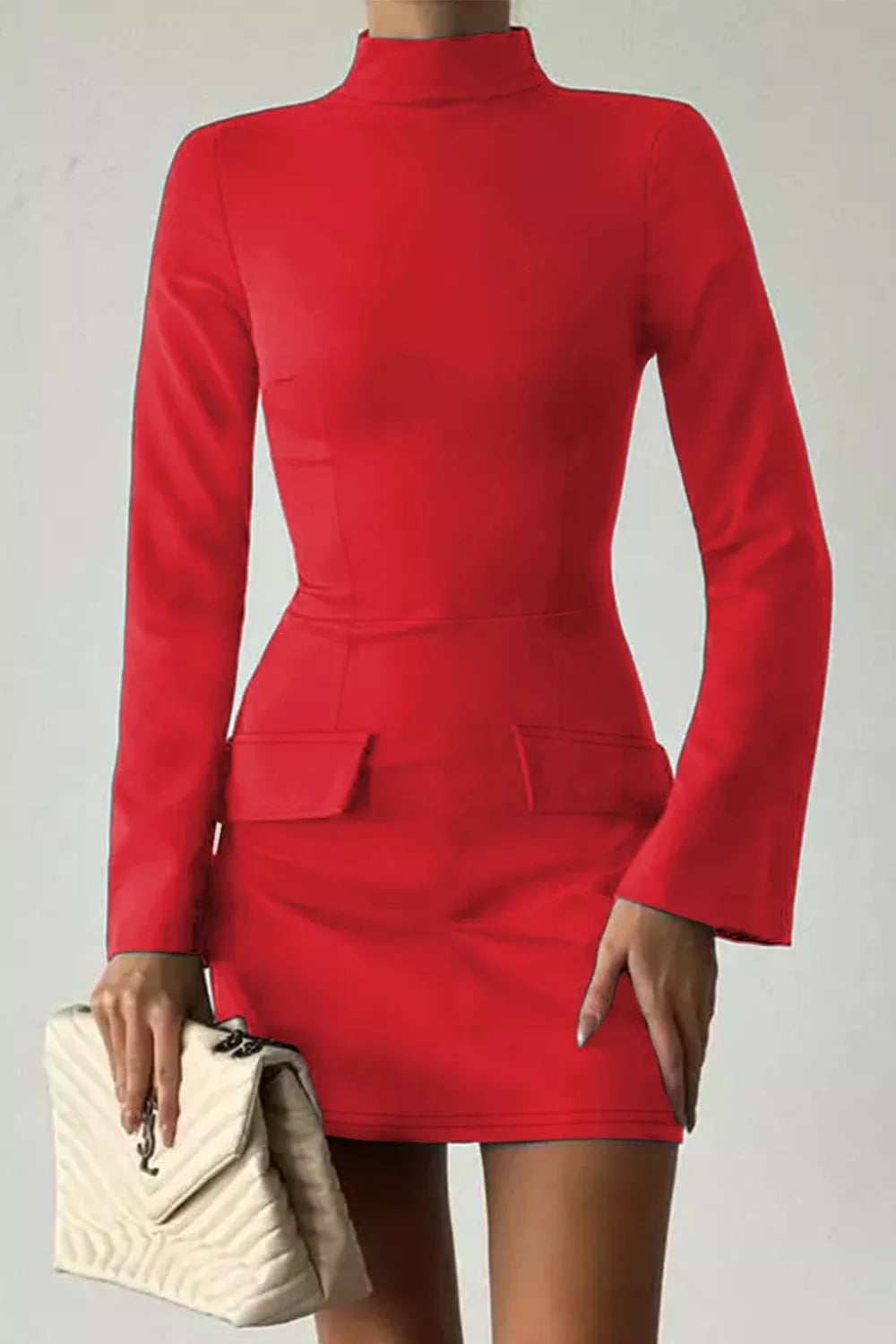 Buttoned Flap-Pocket Mini Dress