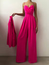 Full-size sweetheart-neck spaghetti-strap wide-leg jumpsuit