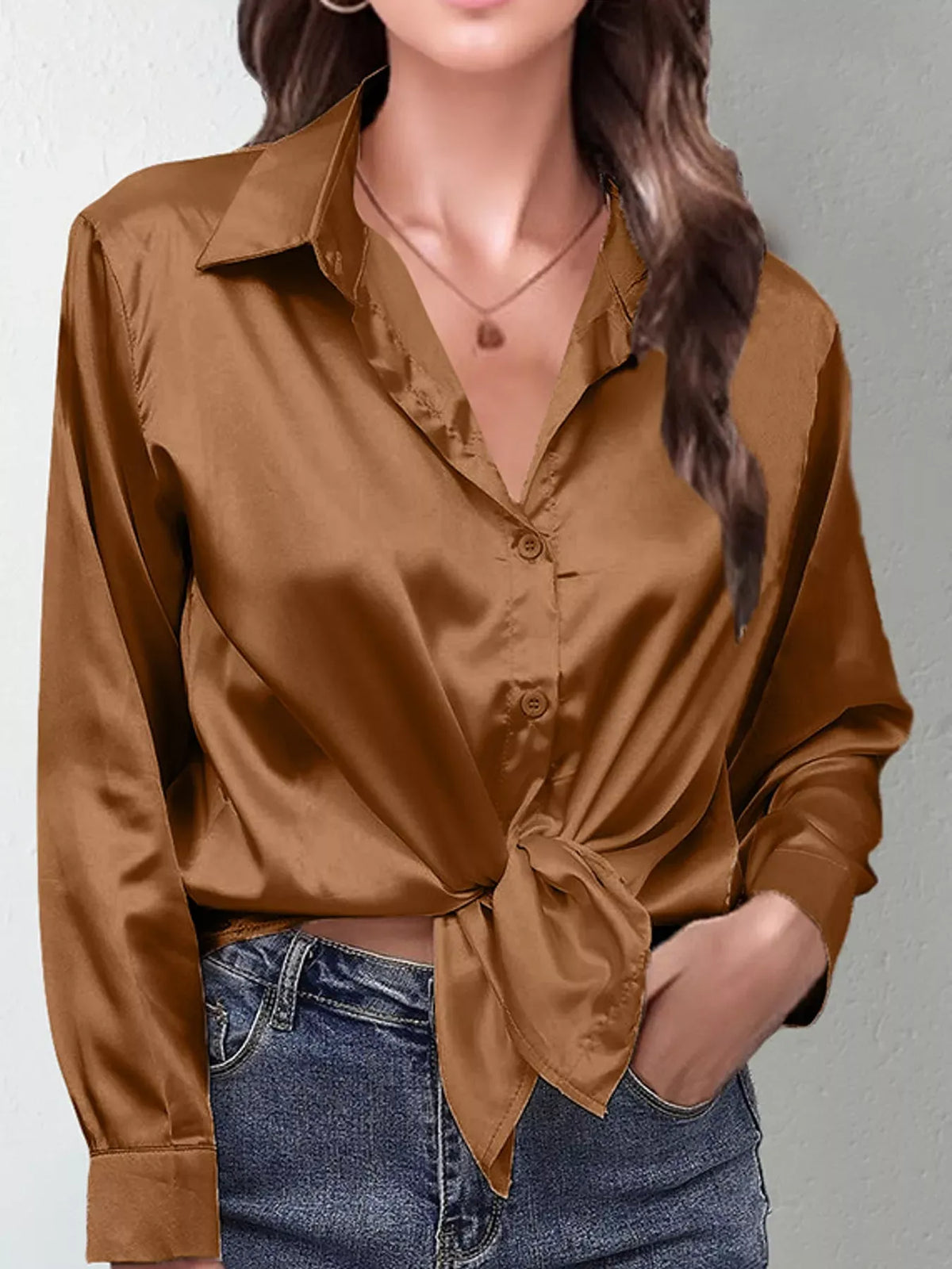Women's Satin High-Low Button-Down Shirt — photo 1