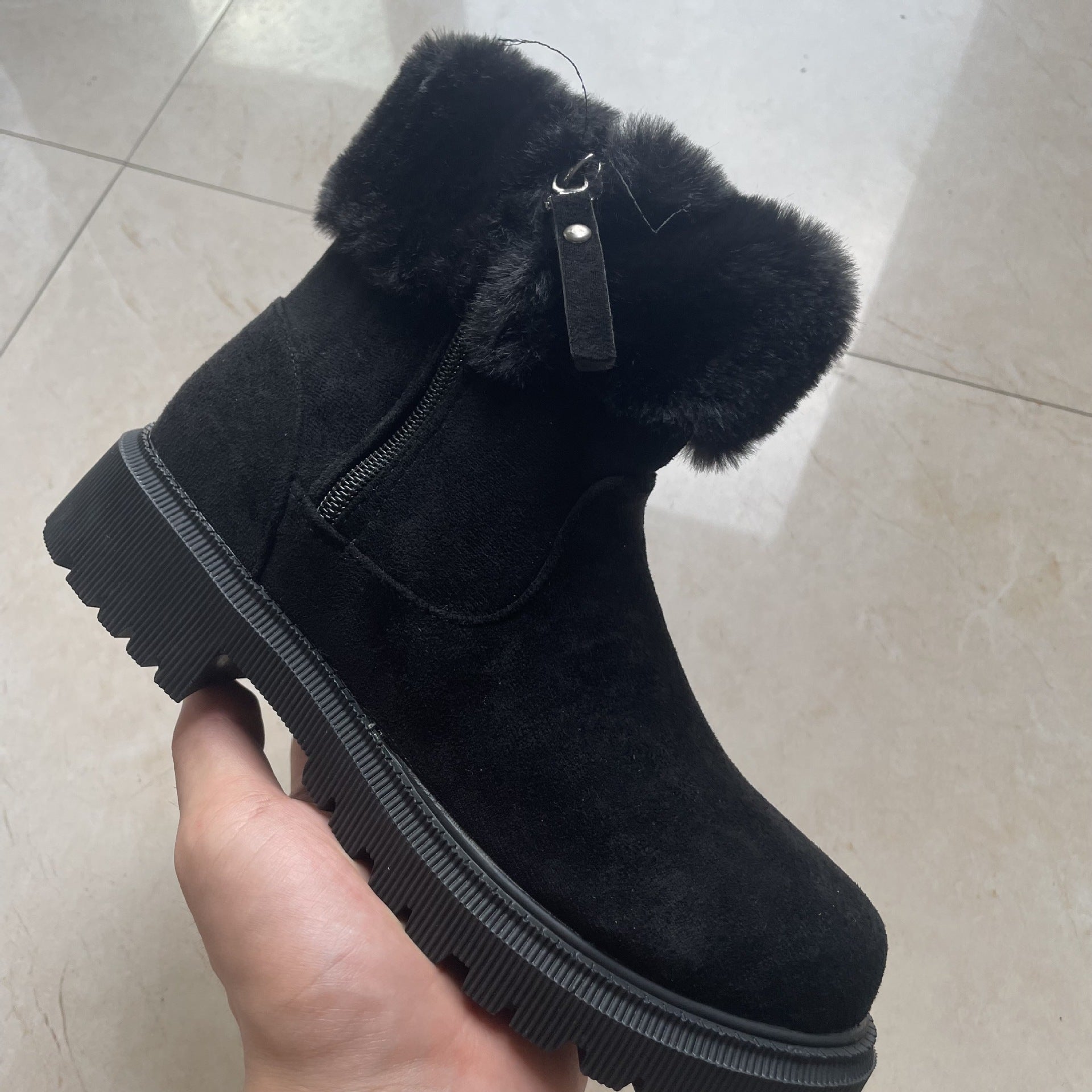 Women's Plush Lined Winter Snow Boots Side Zipper Thick Heel Anti-Slip Outdoor Boots