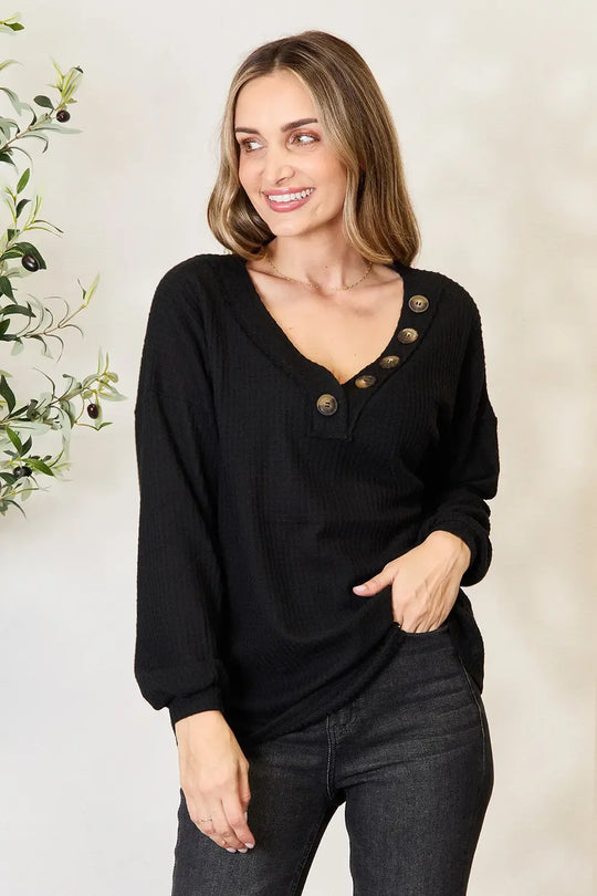 Another view: Buttoned Long Sleeve Blouse